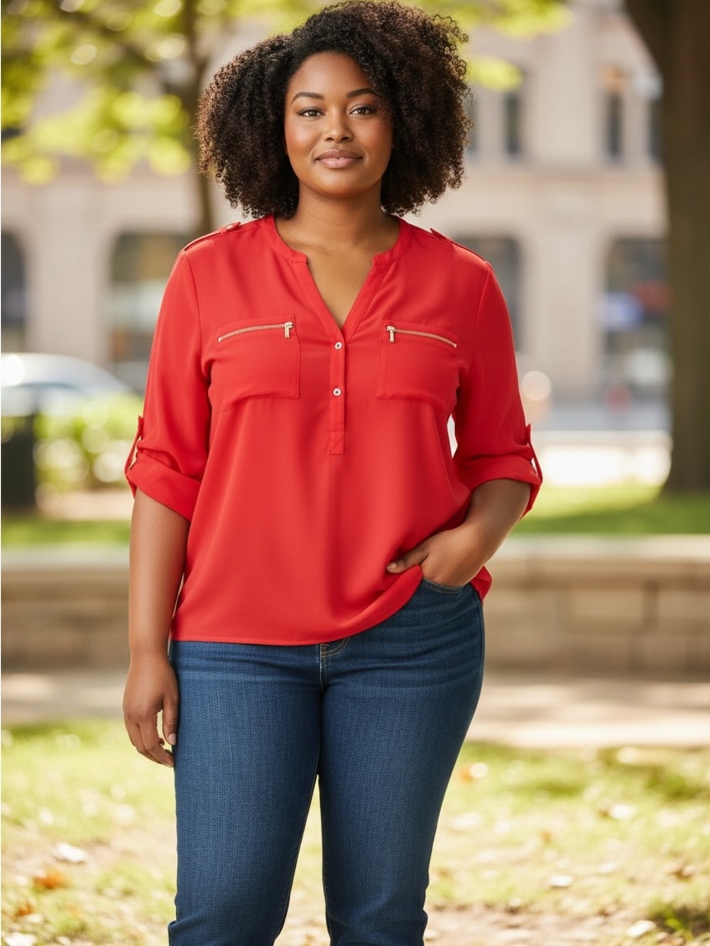 Calvin Klein Red Blouse with gold hardware